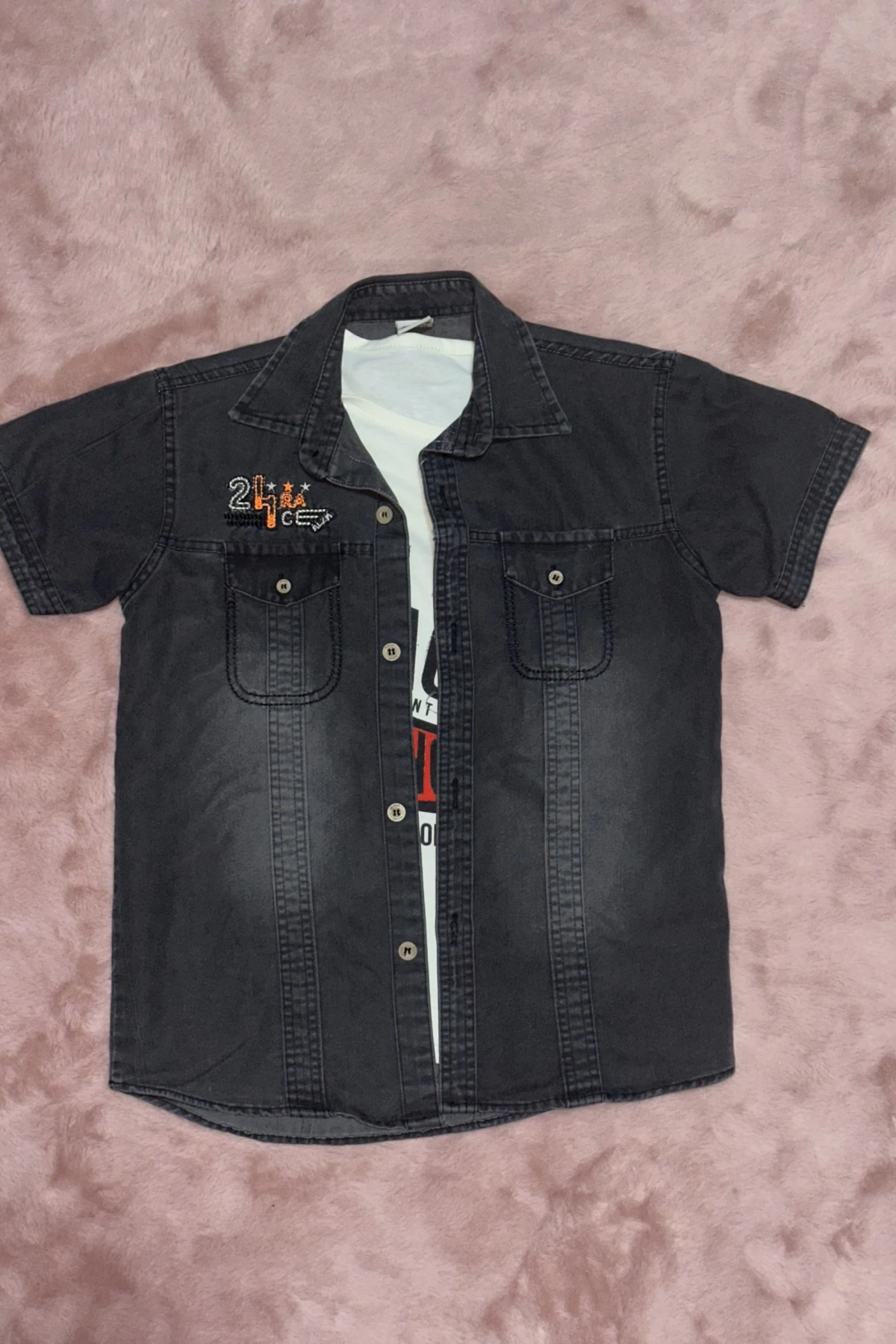 3-9 yaş Tshirt gömlek ikili takım kısa kol füme