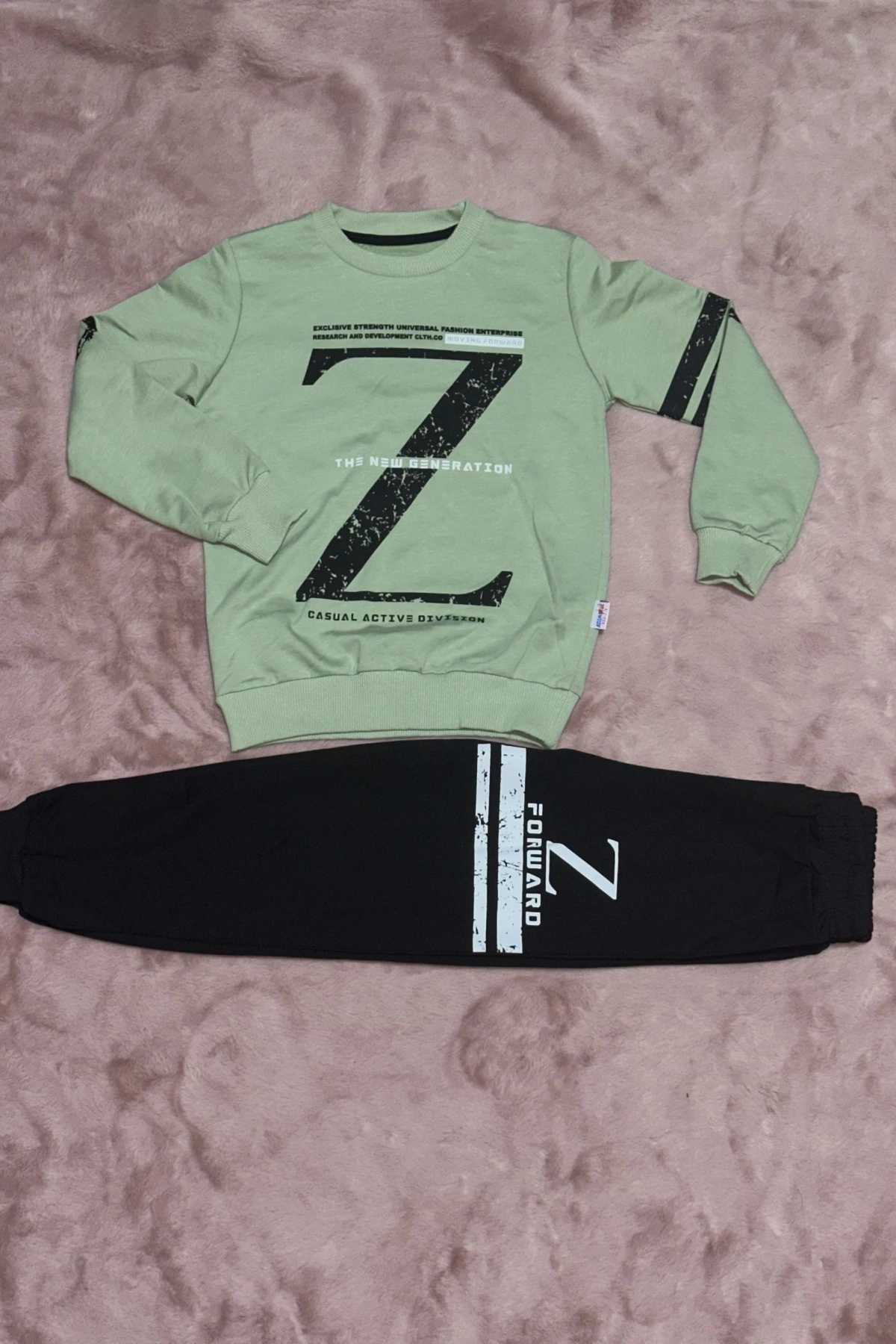 3-9 yaş z baskılı alt üst takım siyahmint erkek çocuk