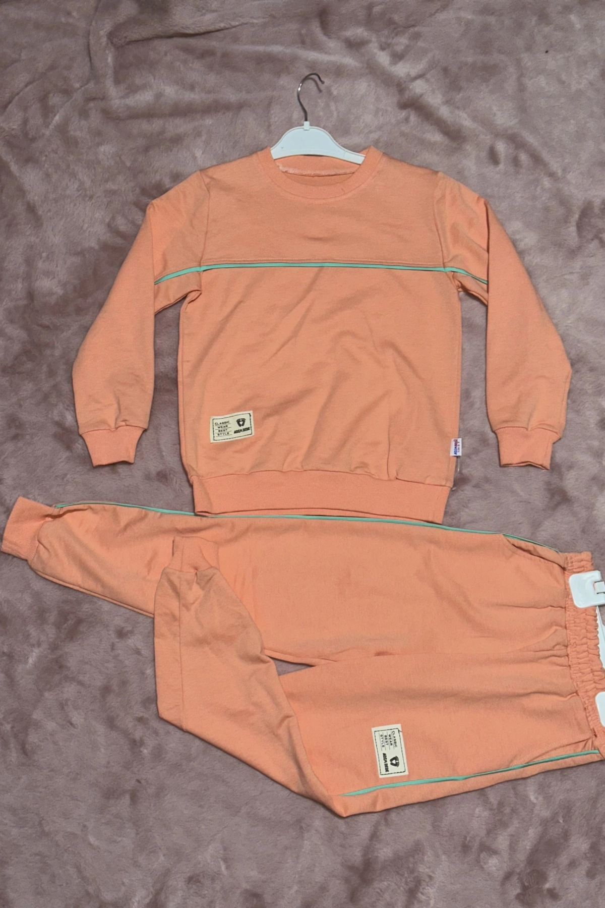 4-10 yaş kız çocuk pembe Armalı yeşilbiye detaylı alt üst ikili takım