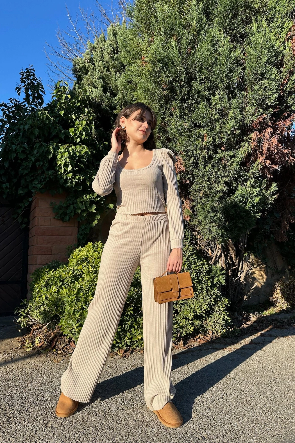 Fitilli prenses kol alt üst takım bej