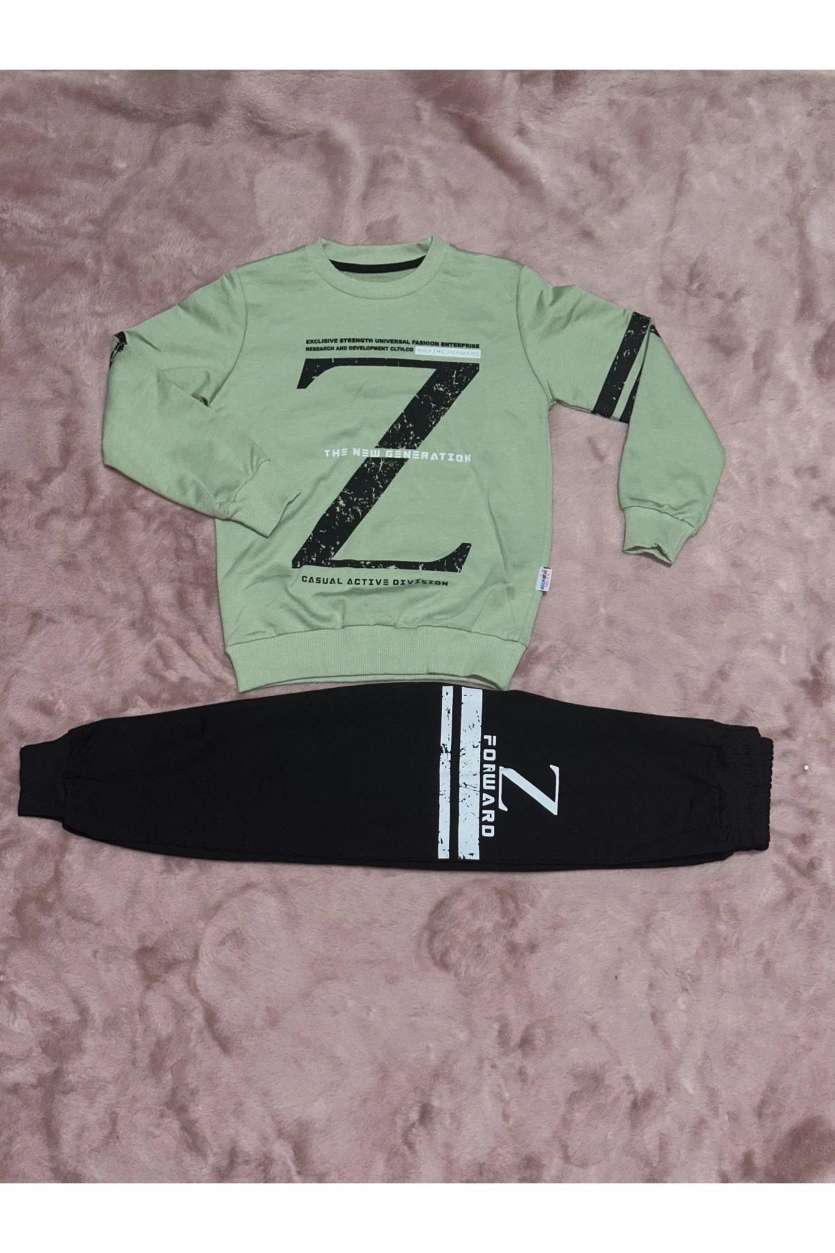 3-9 yaş z baskılı alt üst takım siyahmint erkek çocuk