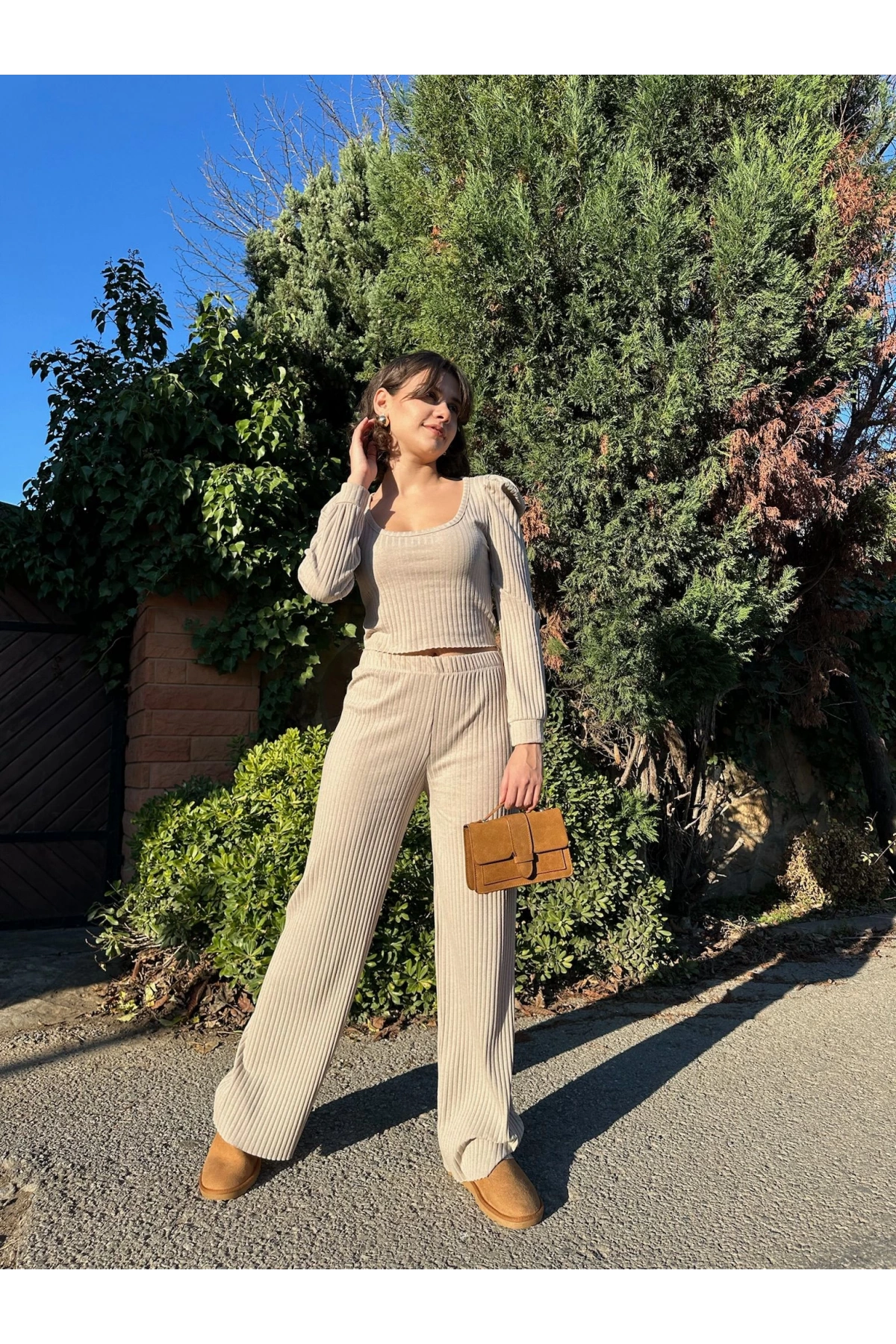 Fitilli prenses kol alt üst takım bej