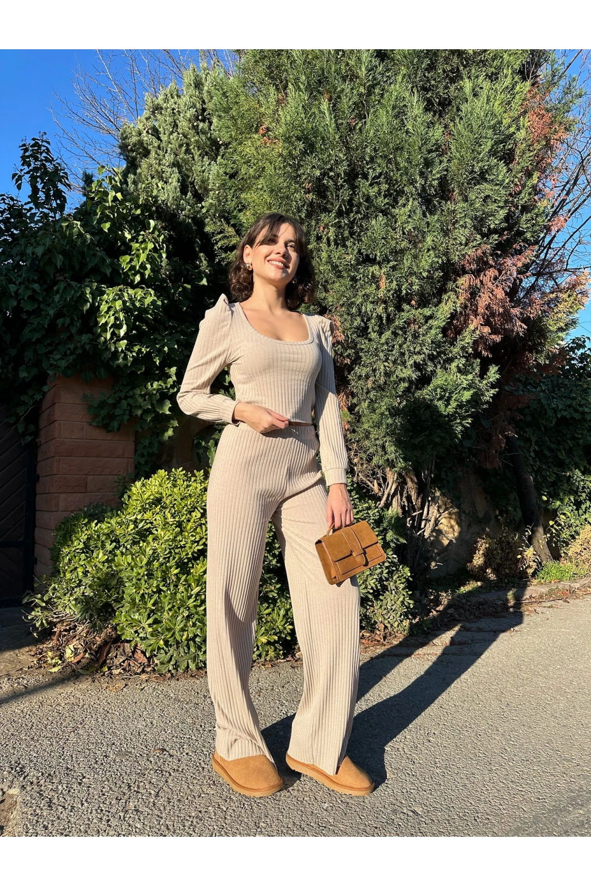 Fitilli prenses kol alt üst takım bej