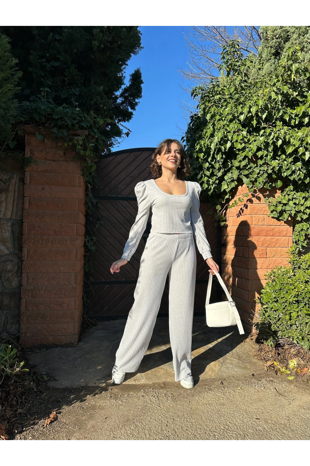 Fitilli prenses kol alt üst takım gri