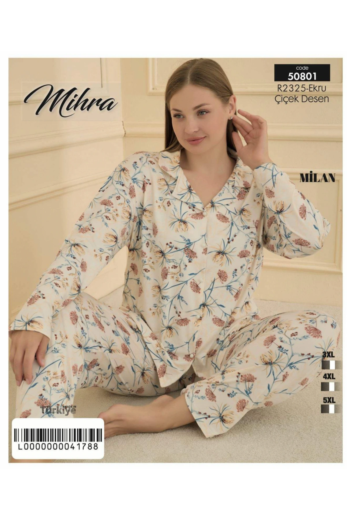 Mihra 50801 Kadın Düğmeli Battal Pijama Takımı