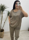 Yıldız Detaylı Kahverengi Keten Takım