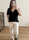 V Yaka Kolyeli Triko Siyah İthal Bluz