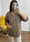 Dirsek Kol Kahverengi Müslin Bluz