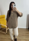 Dirsek Kol Kahverengi Müslin Bluz
