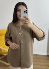 Dirsek Kol Kahverengi Müslin Bluz