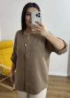 Dirsek Kol Kahverengi Müslin Bluz
