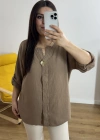 Dirsek Kol Kahverengi Müslin Bluz