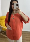 Dirsek Kol Turuncu Müslin Bluz