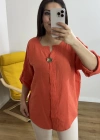Dirsek Kol Turuncu Müslin Bluz