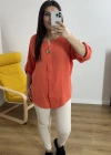 Dirsek Kol Turuncu Müslin Bluz