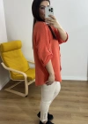 Dirsek Kol Turuncu Müslin Bluz