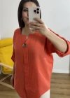 Dirsek Kol Turuncu Müslin Bluz