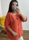Dirsek Kol Turuncu Müslin Bluz
