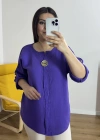 Dirsek Kol Mor Renk Müslin Bluz