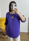 Dirsek Kol Mor Renk Müslin Bluz