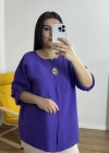 Dirsek Kol Mor Renk Müslin Bluz
