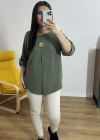 Dirsek Kol Haki Yeşil Müslin Bluz