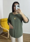 Dirsek Kol Haki Yeşil Müslin Bluz