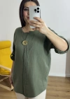 Dirsek Kol Haki Yeşil Müslin Bluz