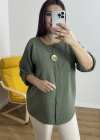 Dirsek Kol Haki Yeşil Müslin Bluz