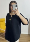 Dirsek Kol Siyah Renk Müslin Bluz