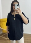 Dirsek Kol Siyah Renk Müslin Bluz