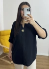 Dirsek Kol Siyah Renk Müslin Bluz