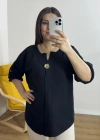 Dirsek Kol Siyah Renk Müslin Bluz