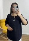 Dirsek Kol Siyah Renk Müslin Bluz