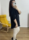 Dirsek Kol Siyah Renk Müslin Bluz