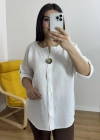 Dirsek Kol Beyaz Renk Müslin Bluz