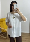 Dirsek Kol Beyaz Renk Müslin Bluz