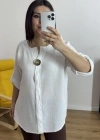 Dirsek Kol Beyaz Renk Müslin Bluz