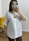 Dirsek Kol Beyaz Renk Müslin Bluz