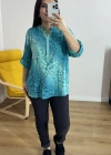 Leopar Desenli Hakim Yaka İthal Bluz
