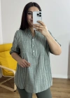 Çizgili Haki Yeşil İthal Bluz