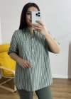 Çizgili Haki Yeşil İthal Bluz