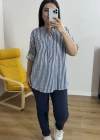 Lacivert Çizgili Beyaz İthal Bluz
