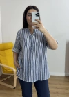 Lacivert Çizgili Beyaz İthal Bluz