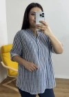 Lacivert Çizgili Beyaz İthal Bluz