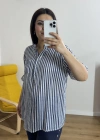 Lacivert Çizgili Beyaz İthal Bluz
