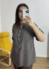 Çizgili Kahverengi İthal Bluz