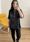 Hakim Yaka Pul Payet Desenli Siyah İthal Gömlek