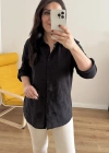 Nakış İşlemeli Pamuklu Siyah Gömlek
