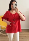 Düğme Detaylı Kırmızı İthal Bluz
